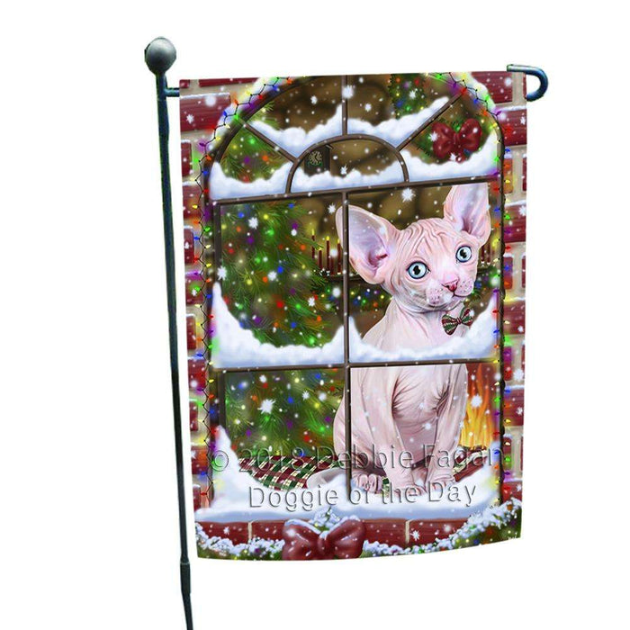 Please Come Home For Christmas Sphynx Cat Sitting In Window Garden Flag GFLG53709