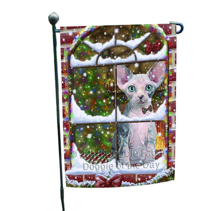 Please Come Home For Christmas Sphynx Cat Sitting In Window Garden Flag GFLG53710