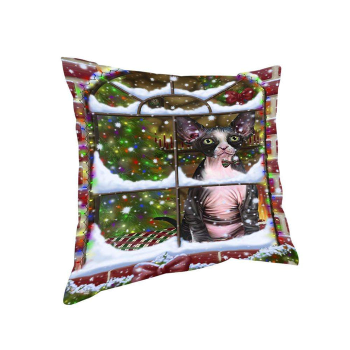 Please Come Home For Christmas Sphynx Cat Sitting In Window Pillow PIL71208