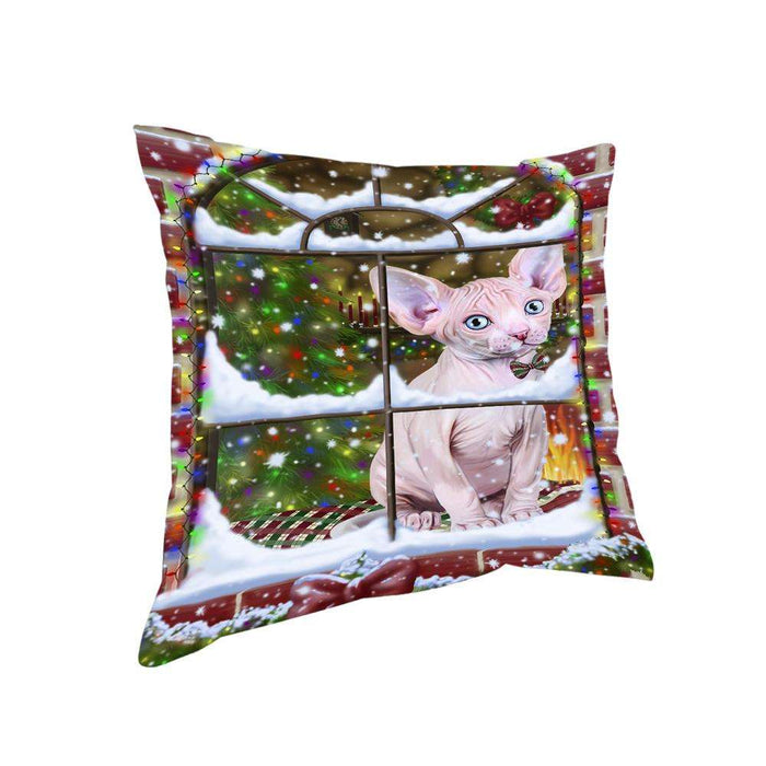 Please Come Home For Christmas Sphynx Cat Sitting In Window Pillow PIL71212