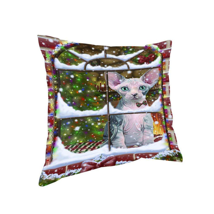 Please Come Home For Christmas Sphynx Cat Sitting In Window Pillow PIL71216