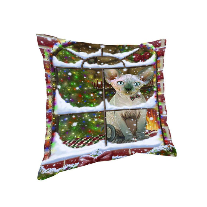Please Come Home For Christmas Sphynx Cat Sitting In Window Pillow PIL71220