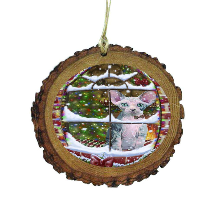 Please Come Home For Christmas Sphynx Cat Sitting In Window Wooden Christmas Ornament WOR49213