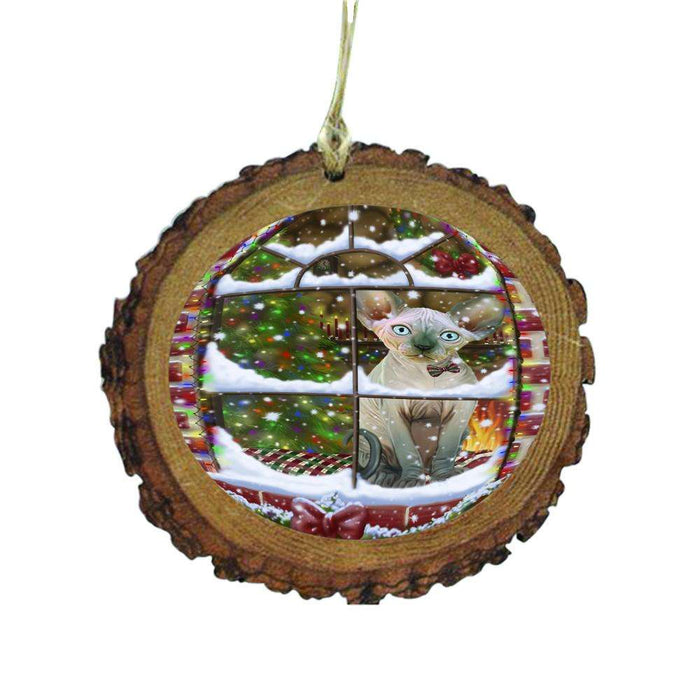 Please Come Home For Christmas Sphynx Cat Sitting In Window Wooden Christmas Ornament WOR49214