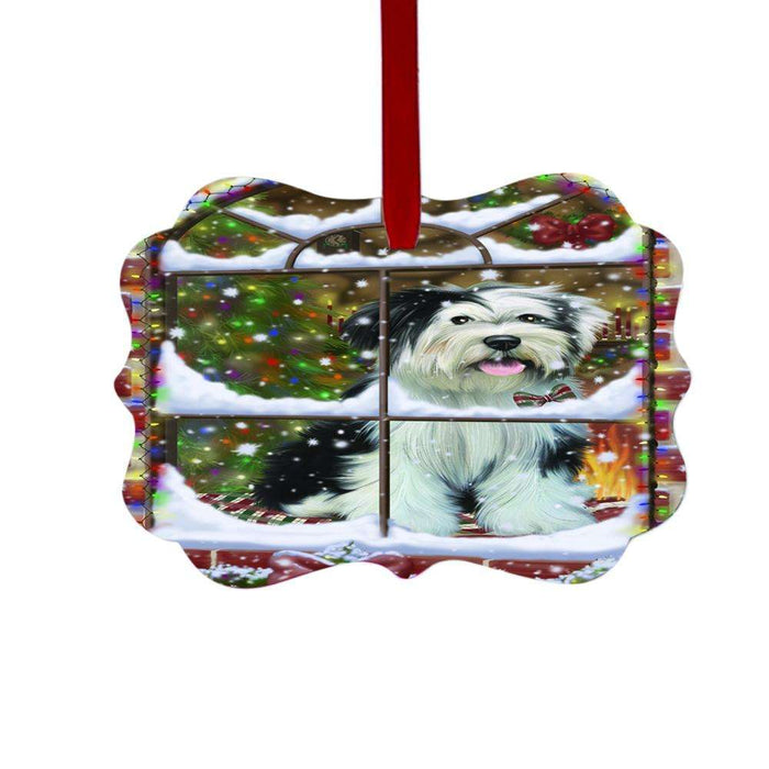 Please Come Home For Christmas Tibetan Terrier Dog Sitting In Window Double-Sided Photo Benelux Christmas Ornament LOR49215