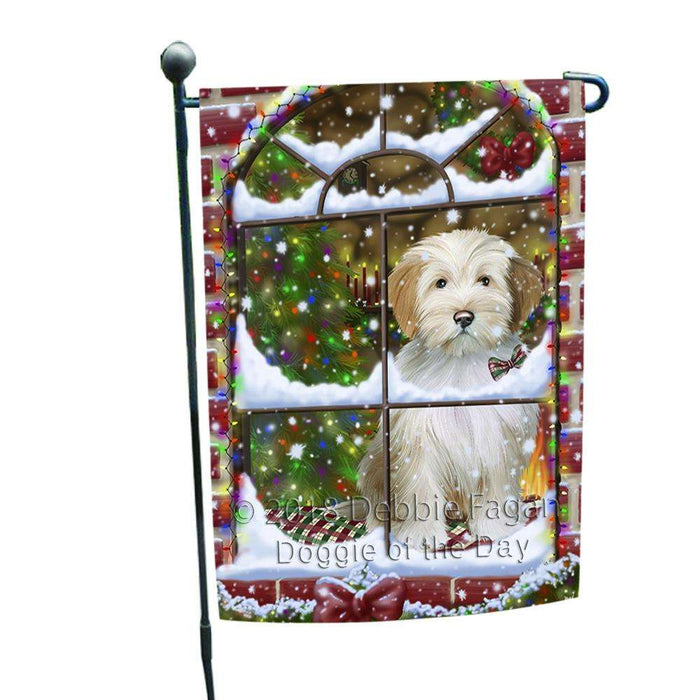 Please Come Home For Christmas Tibetan Terrier Dog Sitting In Window Garden Flag GFLG54012