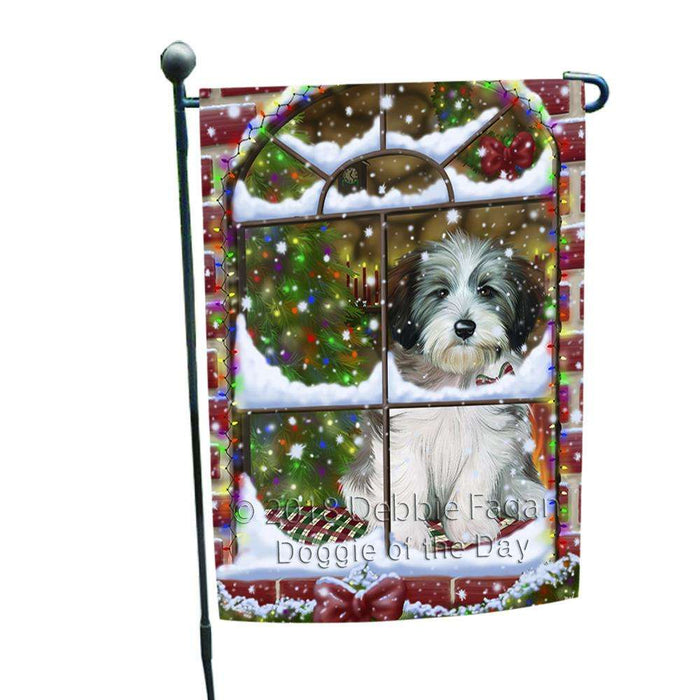 Please Come Home For Christmas Tibetan Terrier Dog Sitting In Window Garden Flag GFLG54013