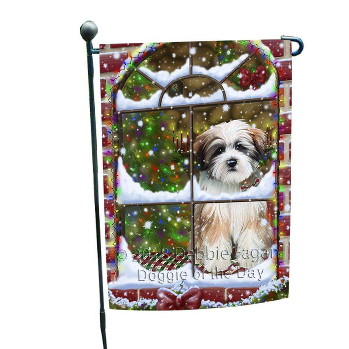 Please Come Home For Christmas Tibetan Terrier Dog Sitting In Window Garden Flag GFLG54014