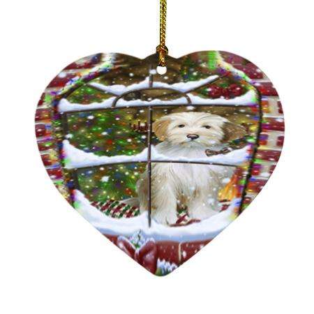 Please Come Home For Christmas Tibetan Terrier Dog Sitting In Window Heart Christmas Ornament HPOR53950