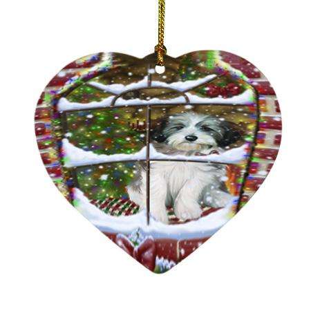 Please Come Home For Christmas Tibetan Terrier Dog Sitting In Window Heart Christmas Ornament HPOR53951