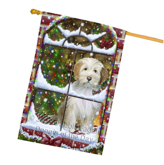 Please Come Home For Christmas Tibetan Terrier Dog Sitting In Window House Flag FLG54148