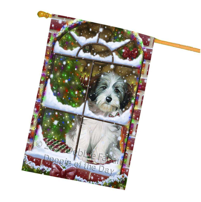 Please Come Home For Christmas Tibetan Terrier Dog Sitting In Window House Flag FLG54149