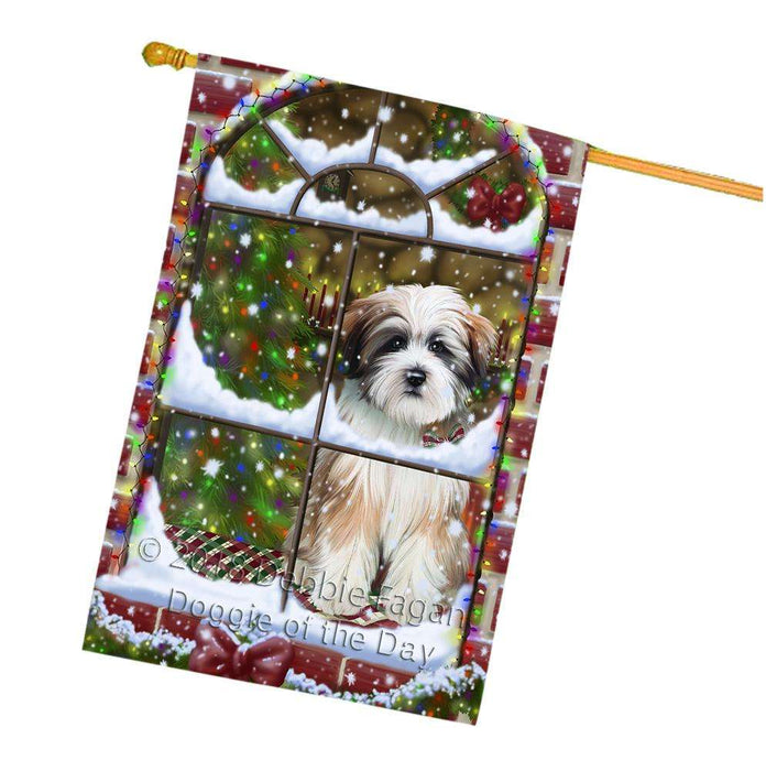 Please Come Home For Christmas Tibetan Terrier Dog Sitting In Window House Flag FLG54150