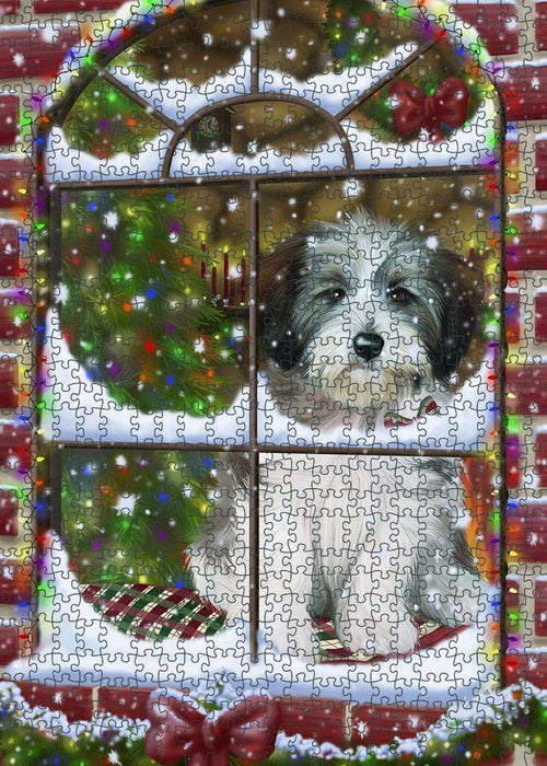 Please Come Home For Christmas Tibetan Terrier Dog Sitting In Window Puzzle with Photo Tin PUZL82960