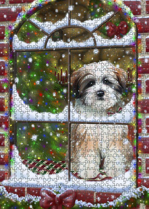 Please Come Home For Christmas Tibetan Terrier Dog Sitting In Window Puzzle with Photo Tin PUZL82964