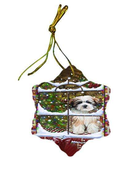 Please Come Home For Christmas Tibetan Terrier Dog Sitting In Window Star Porcelain Ornament SPOR53943
