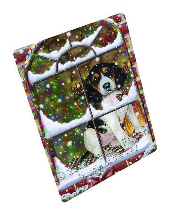 Please Come Home For Christmas Treeing Walker Coonhound Dog Sitting In Window Art Portrait Print Woven Throw Sherpa Plush Fleece Blanket