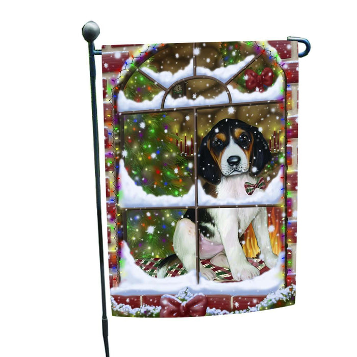 Please Come Home For Christmas Treeing Walker Coonhound Dog Sitting In Window Garden Flag