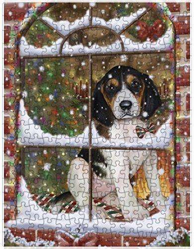 Please Come Home For Christmas Treeing Walker Coonhound Dog Sitting In Window Puzzle with Photo Tin