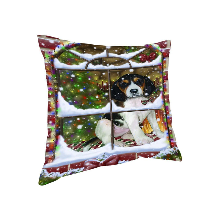 Please Come Home For Christmas Treeing Walker Coonhound Dog Sitting In Window Throw Pillow