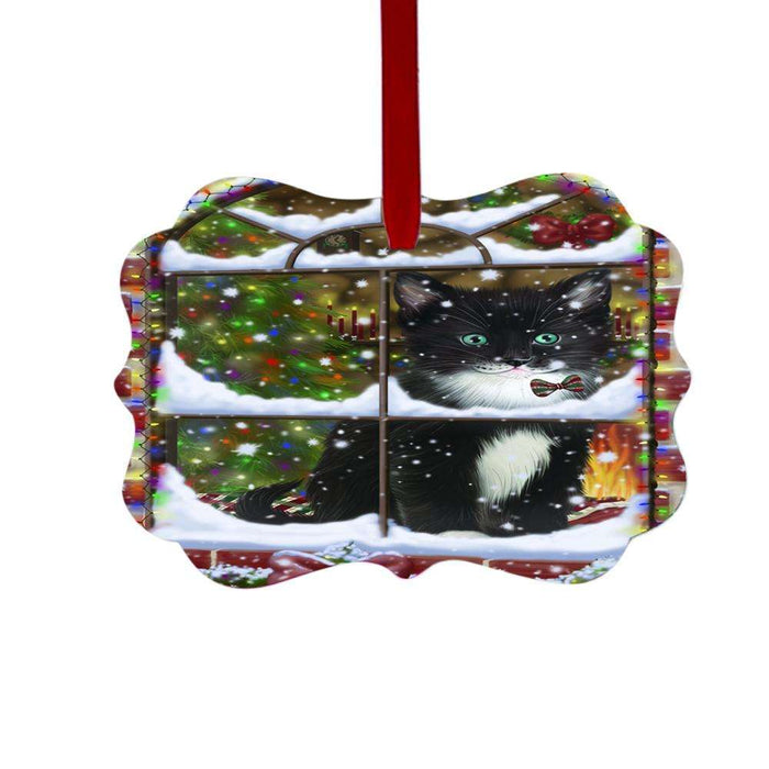 Please Come Home For Christmas Tuxedo Cat Sitting In Window Double-Sided Photo Benelux Christmas Ornament LOR49216