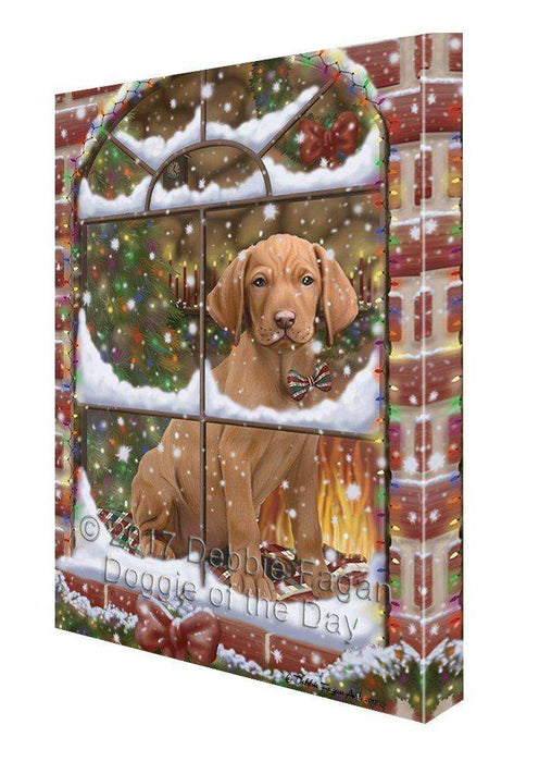 Please Come Home For Christmas Vizsla Dog Sitting In Window Canvas Wall Art
