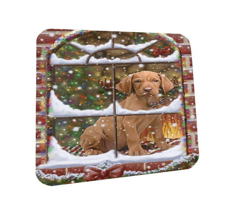 Please Come Home For Christmas Vizsla Dog Sitting In Window Coasters Set of 4