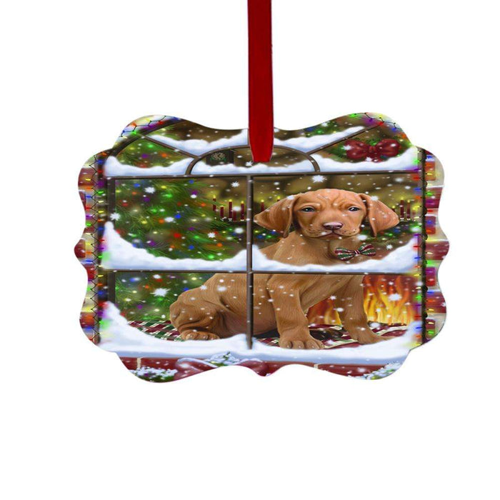 Please Come Home For Christmas Vizsla Dog Sitting In Window Double-Sided Photo Benelux Christmas Ornament LOR49217