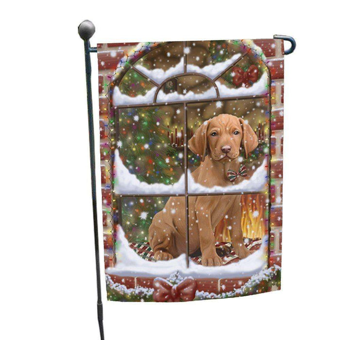 Please Come Home For Christmas Vizsla Dog Sitting In Window Garden Flag