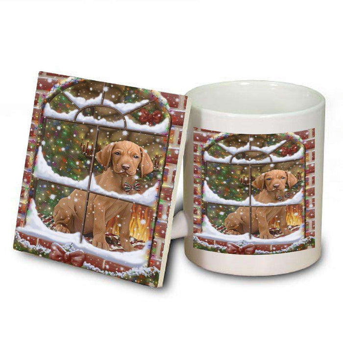 Please Come Home For Christmas Vizsla Dog Sitting In Window Mug and Coaster Set