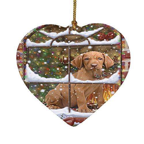 Please Come Home For Christmas Vizsla Sitting In Window Heart Ornament