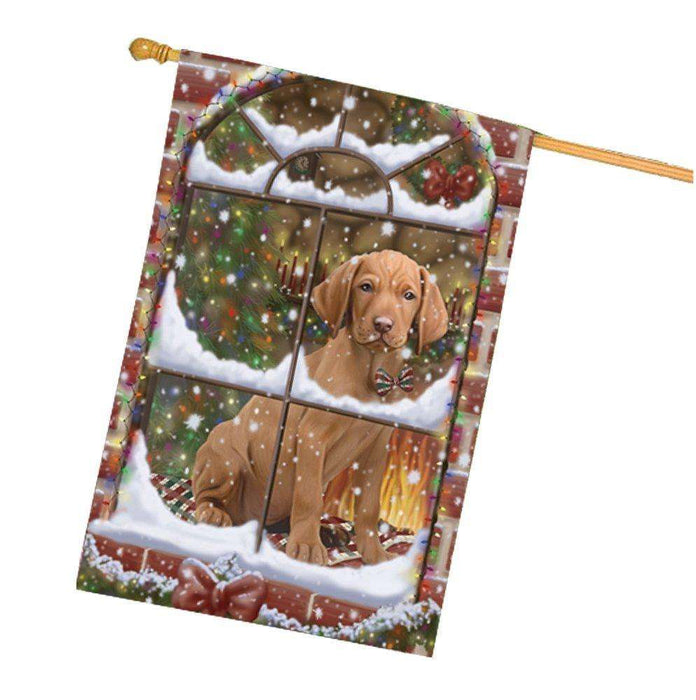 Please Come Home For Christmas Vizsla Sitting In Window House Flag