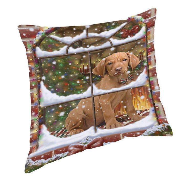 Please Come Home For Christmas Vizsla Sitting In Window Throw Pillow