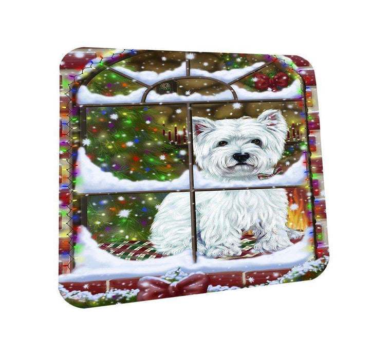 Please Come Home For Christmas West Highland Terriers Dog Sitting In Window Coasters Set of 4
