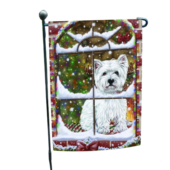 Please Come Home For Christmas West Highland Terriers Dog Sitting In Window Garden Flag