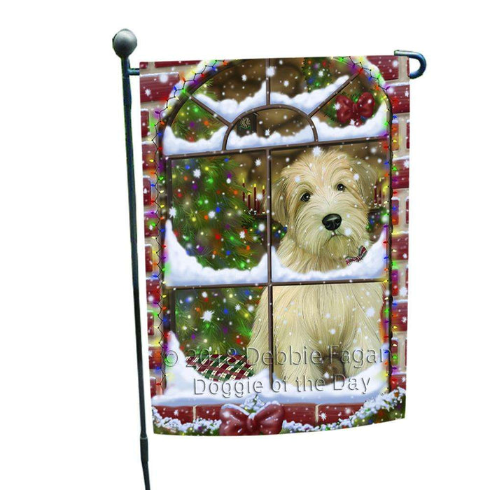 Please Come Home For Christmas Wheaten Terrier Dog Sitting In Window Garden Flag GFLG53715