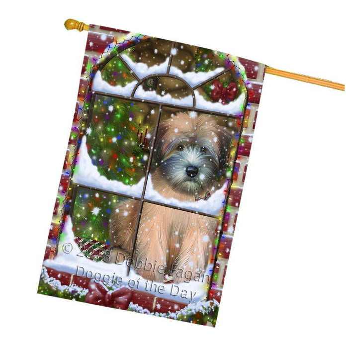 Please Come Home For Christmas Wheaten Terrier Dog Sitting In Window House Flag FLG53849
