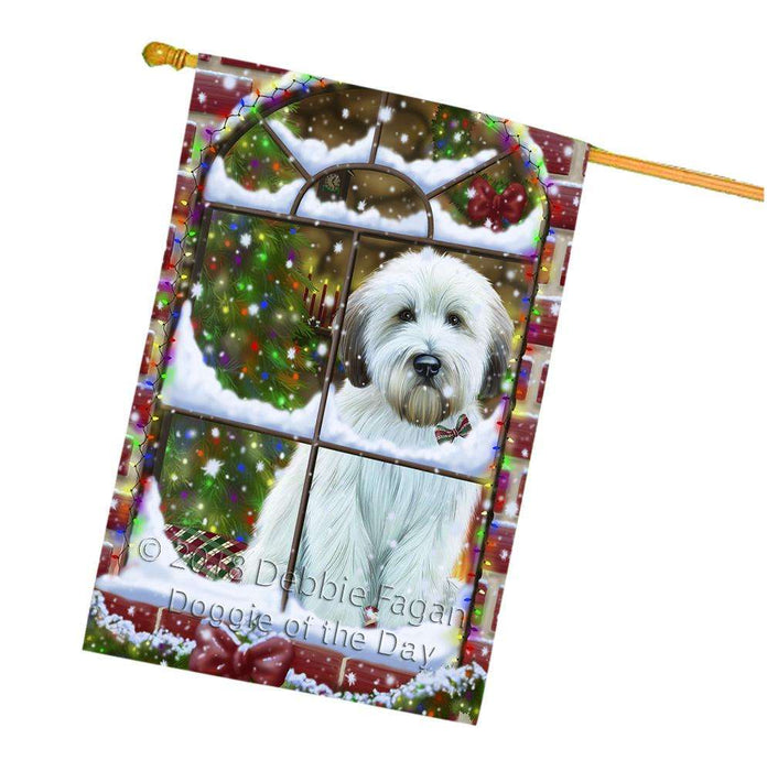 Please Come Home For Christmas Wheaten Terrier Dog Sitting In Window House Flag FLG53850