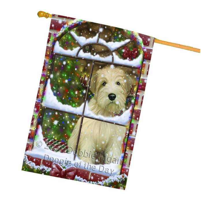 Please Come Home For Christmas Wheaten Terrier Dog Sitting In Window House Flag FLG53851