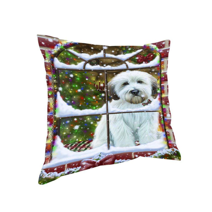 Please Come Home For Christmas Wheaten Terrier Dog Sitting In Window Pillow PIL71232