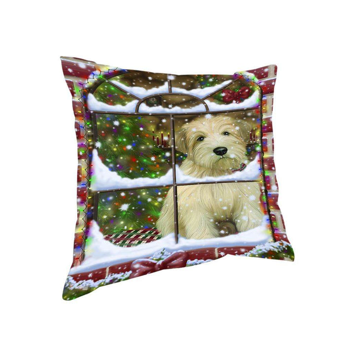 Please Come Home For Christmas Wheaten Terrier Dog Sitting In Window Pillow PIL71236