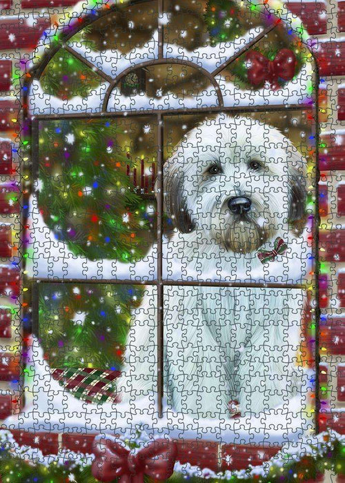 Please Come Home For Christmas Wheaten Terrier Dog Sitting In Window Puzzle with Photo Tin PUZL81764
