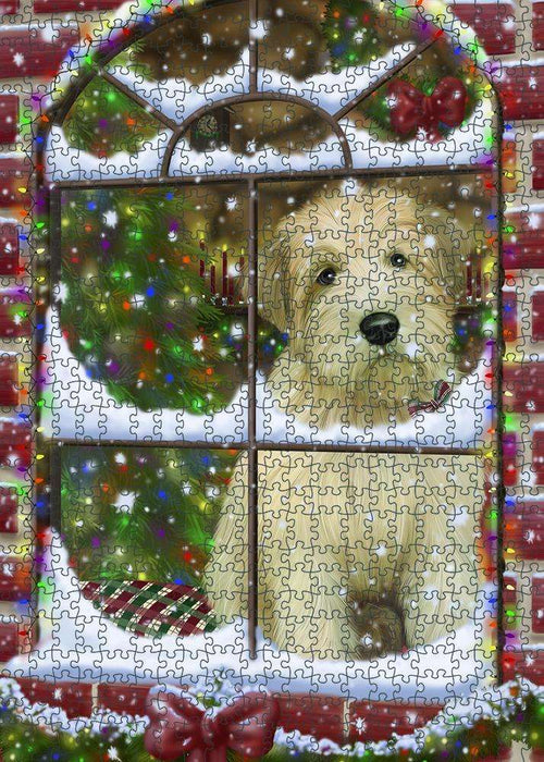 Please Come Home For Christmas Wheaten Terrier Dog Sitting In Window Puzzle with Photo Tin PUZL81768