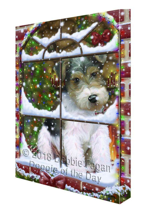 Please Come Home For Christmas Wire Fox Terrier Dog Sitting In Window Canvas Print Wall Art Décor CVS100736