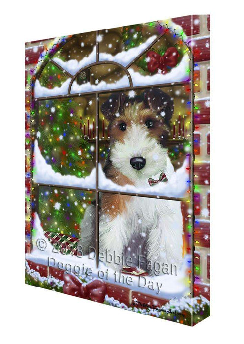 Please Come Home For Christmas Wire Fox Terrier Dog Sitting In Window Canvas Print Wall Art Décor CVS100745