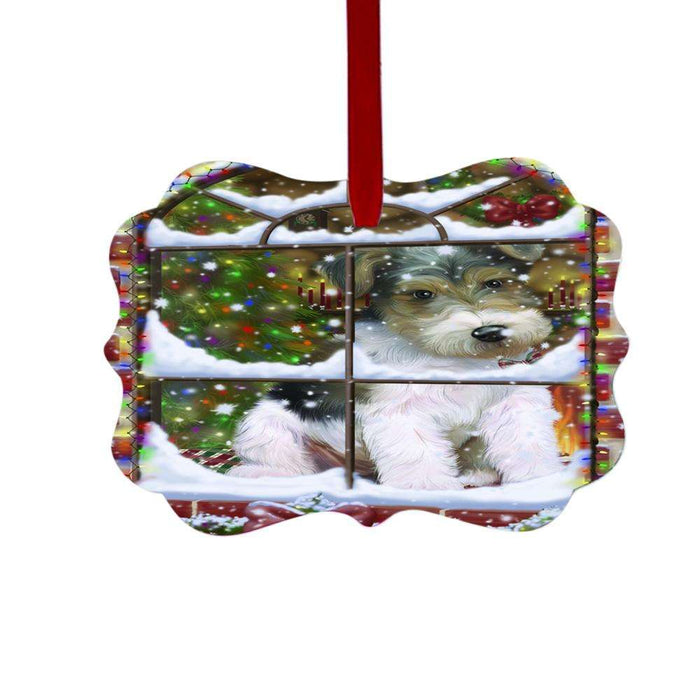 Please Come Home For Christmas Wire Fox Terrier Dog Sitting In Window Double-Sided Photo Benelux Christmas Ornament LOR49223