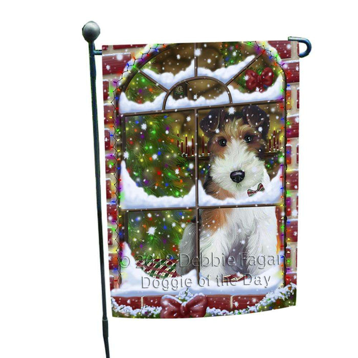 Please Come Home For Christmas Wire Fox Terrier Dog Sitting In Window Garden Flag GFLG53717