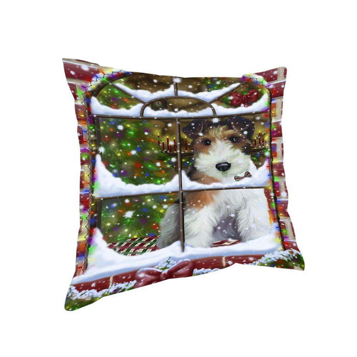 Please Come Home For Christmas Wire Fox Terrier Dog Sitting In Window Pillow PIL71244