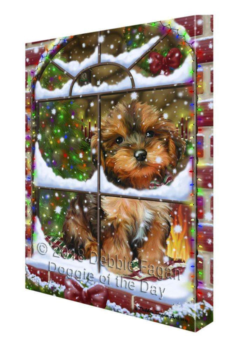 Please Come Home For Christmas Yorkipoo Dog Sitting In Window Canvas Print Wall Art Décor CVS100754