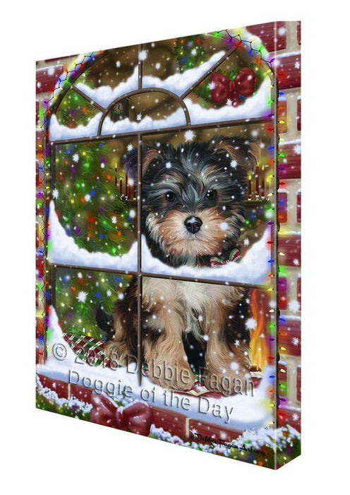 Please Come Home For Christmas Yorkipoo Dog Sitting In Window Canvas Print Wall Art Décor CVS100763